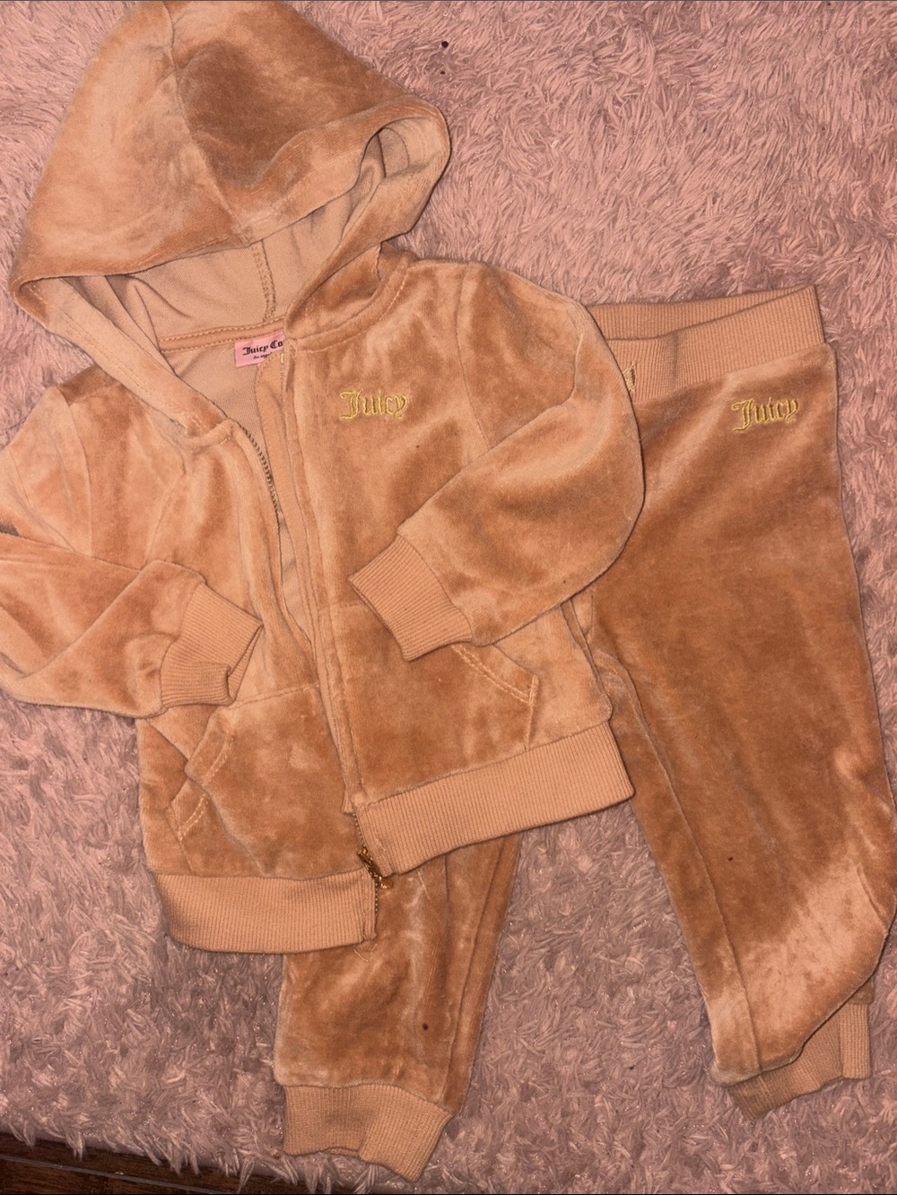 Juicy Couture Kids Matching Set Tan Velvet Hoodie & Pants
